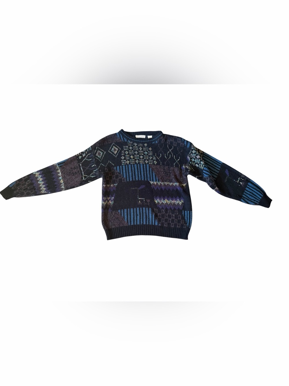Vintage Expressions Worldwide pullover sweater with a bold abstract geometric